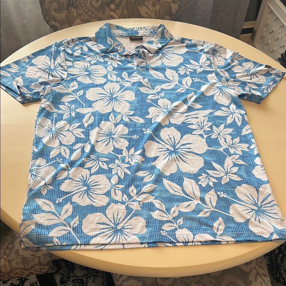 Blue and White Floral Polo Shirt
